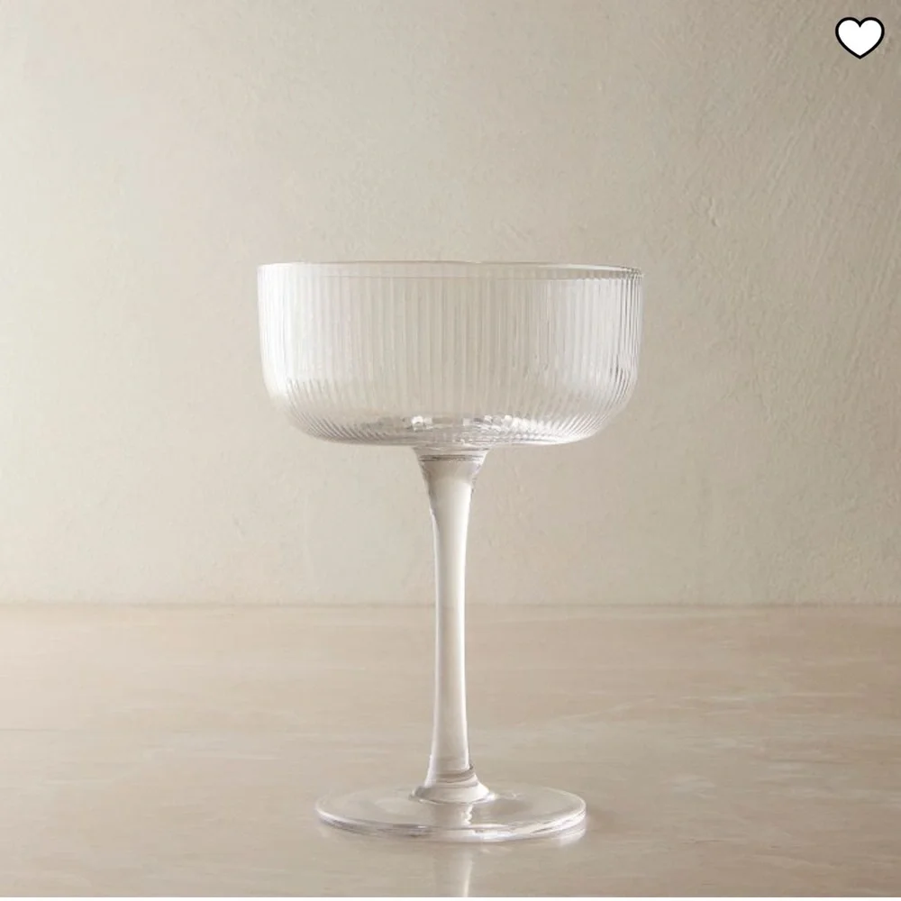 West Elm Elegant Ribbed Glass Coupe Set. Set of 4.